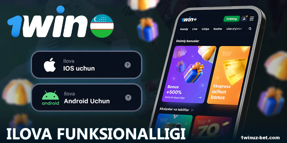 1Win O'zbekiston ilovasining asosiy interfeysini ko'rsatuvchi skrinshot