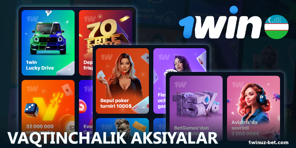 O'yin Evolution Gaming kompaniyasi tomonidan taqdim etilgan va unda turli xil multiplikatorlar x20 000 gacha bo'lishi mumkin. 1win kazino bonusi Crazy Time studiyasida o'ynaganda mavjud bo'ladigan to'rtta mini-o'yinlar bilan birga taqdim etiladi.