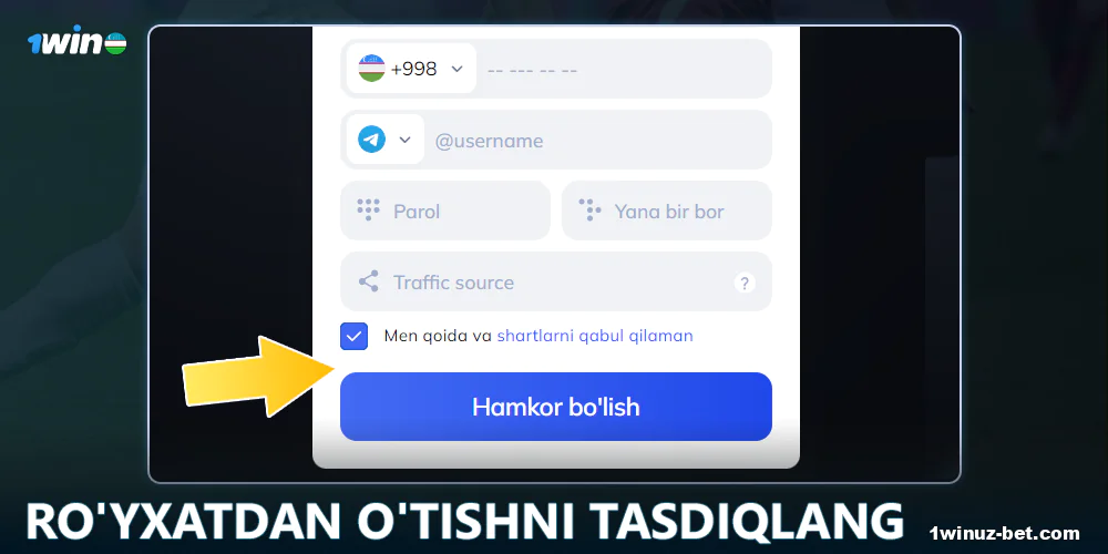 5. 1Win sherik dasturi menejerlaridan biri arizangizni ko'rib chiqib, sizga hamkorlik haqida qo'shimcha ma'lumot beradi va barcha savollaringizga javob bera oladi.