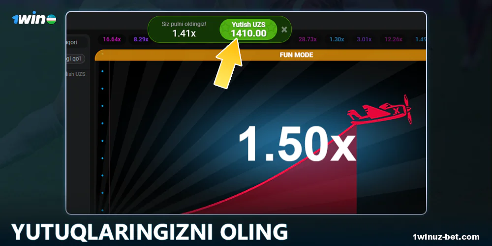 1Win Aviator onlayn 97% RTP (O'yinchiga qaytish) darajasiga ega. Bu degani, 100 tanga tikganingizda, siz 97 tanga qaytarishingiz mumkin, qolgan 3 tanga esa kazino foydasi hisoblanadi. Statistik ma'lumotlarga ko'ra, sizdan keyin crash o'yinini kim orqali o'tishini bilib olish orqali, u sizning yoki boshqa o'yinchining foydasiga bo'lishi mumkin.
