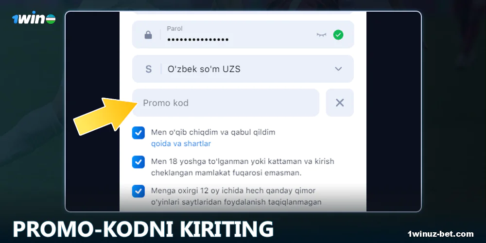 Promo-kodni 1Win O'zbekistonga kiritamiz.
