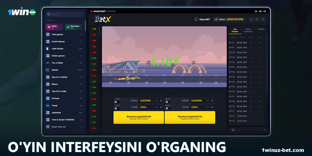 1Win O'zbekistondagi JetX o'yin interfeysini tushunib oling.