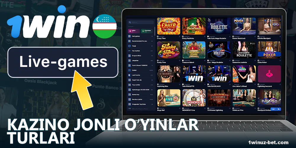1Win O'zbekistondagi jonli o'yinlarning turli variantlari.