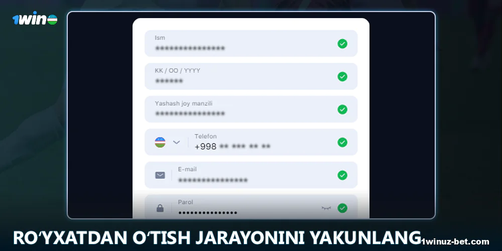 1Win O'zbekistondagi ro'yxatdan o'tish formasini to'ldiring