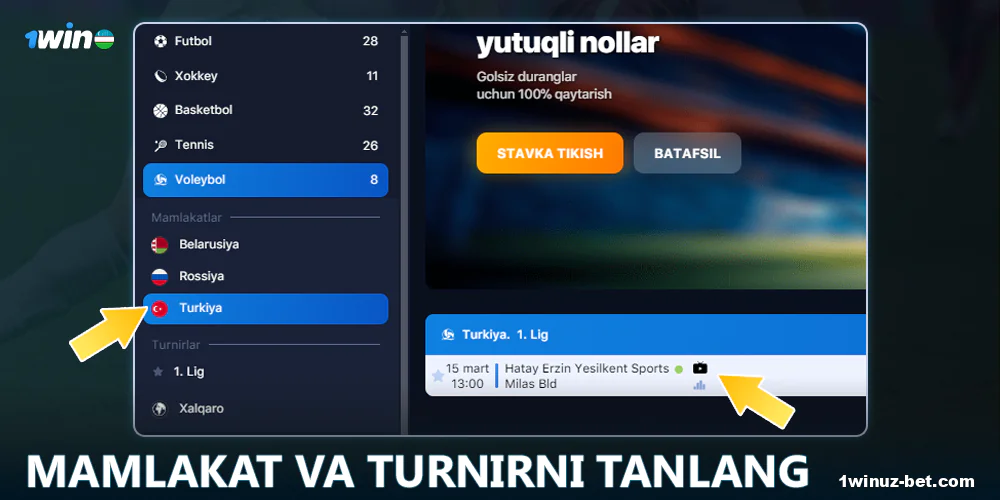 1Win O'zbekistonda Voleybol bo'limiga o'ting